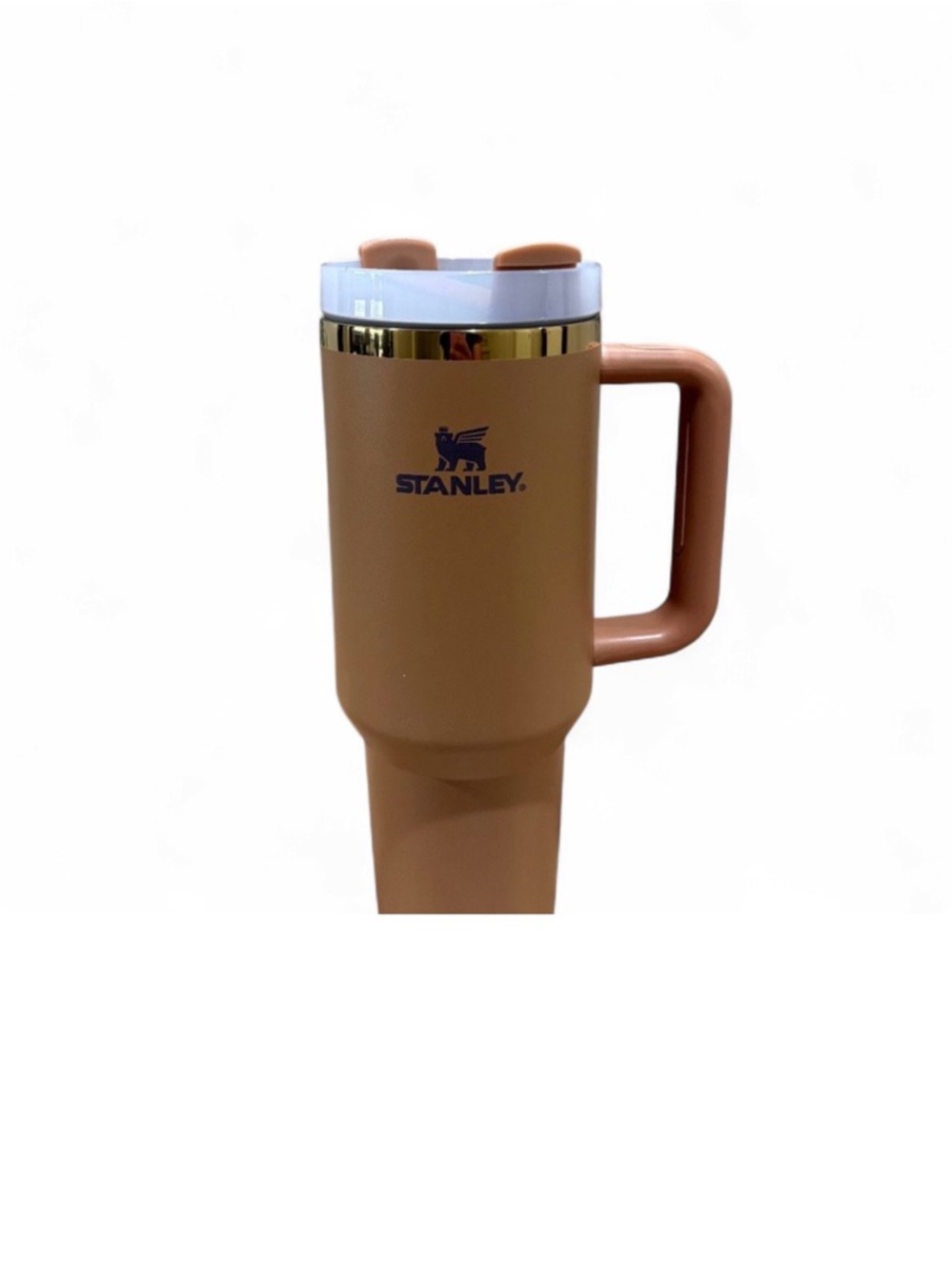 Stanley Brown Travel Mug with White Lid and Gold Trim
